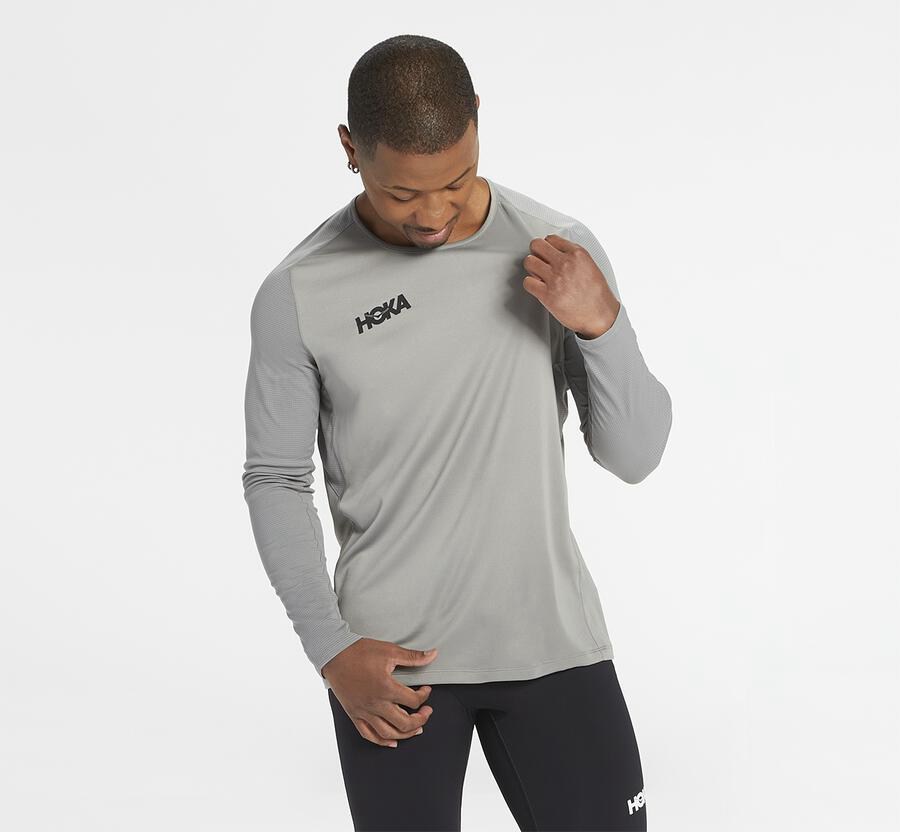 Hoka One One Top Herre - Performance Lang Sleeve - Grå - 062975CRK